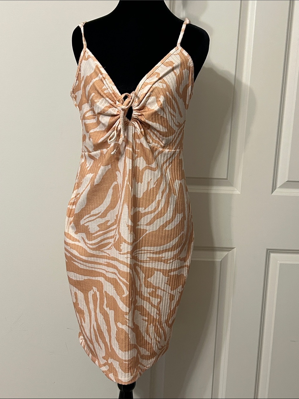 H&M Tie-Front Zebra Print Slip Dress in Beige and White